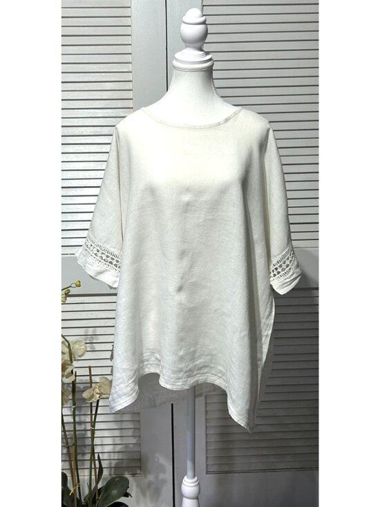 Alessia Pacini Tops - Alessia Pacini Women's White Italian Linen Tunic Top Blouse Size XL 3459